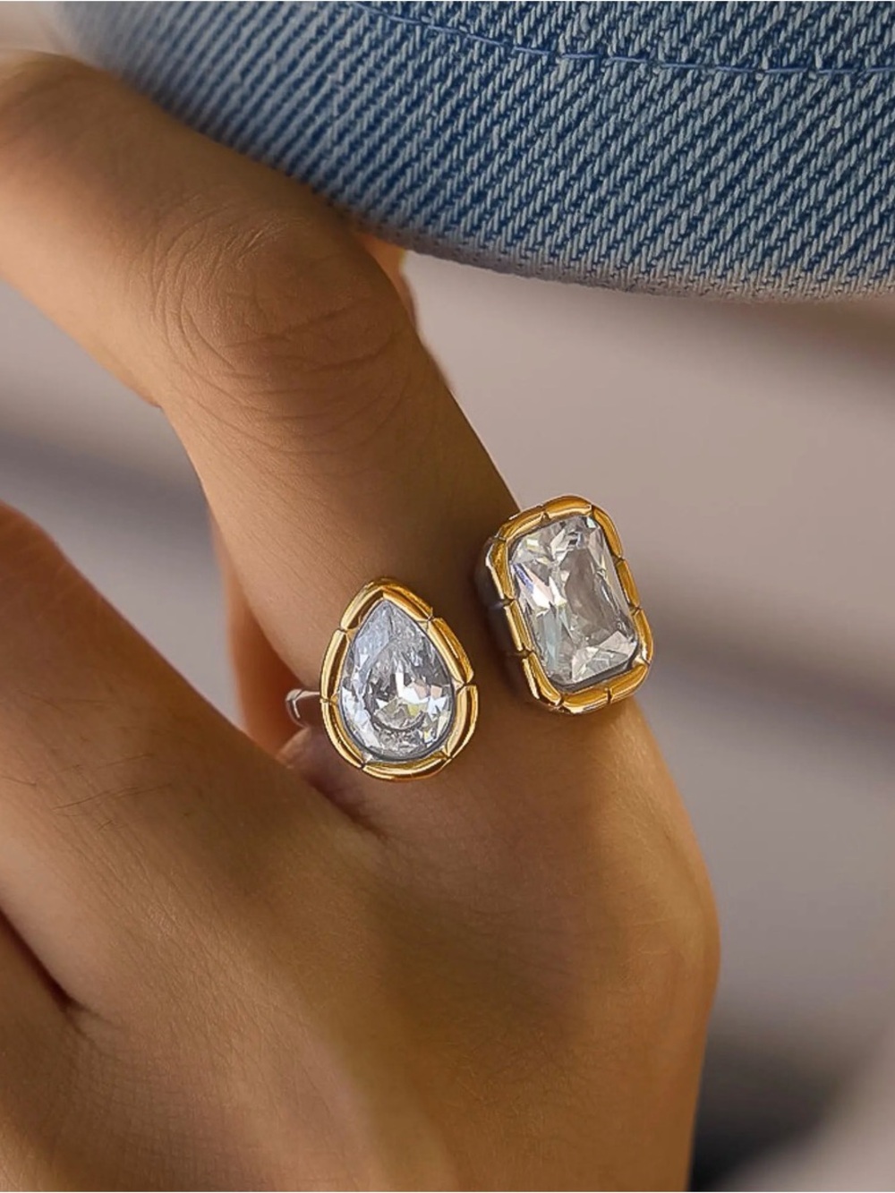 “Afterglow” 18K Gold Plated CZ Adjustable Statement Ring